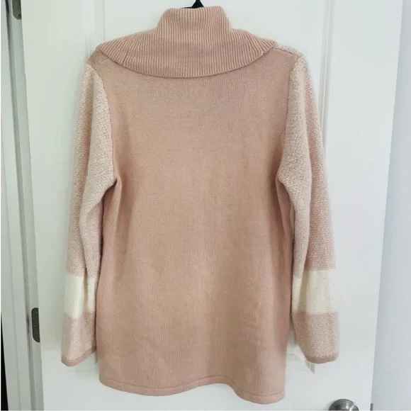 Calvin Klein Wool Blend Oversized Turtleneck Sweater White Light Pink Size L - Picture 2 of 9